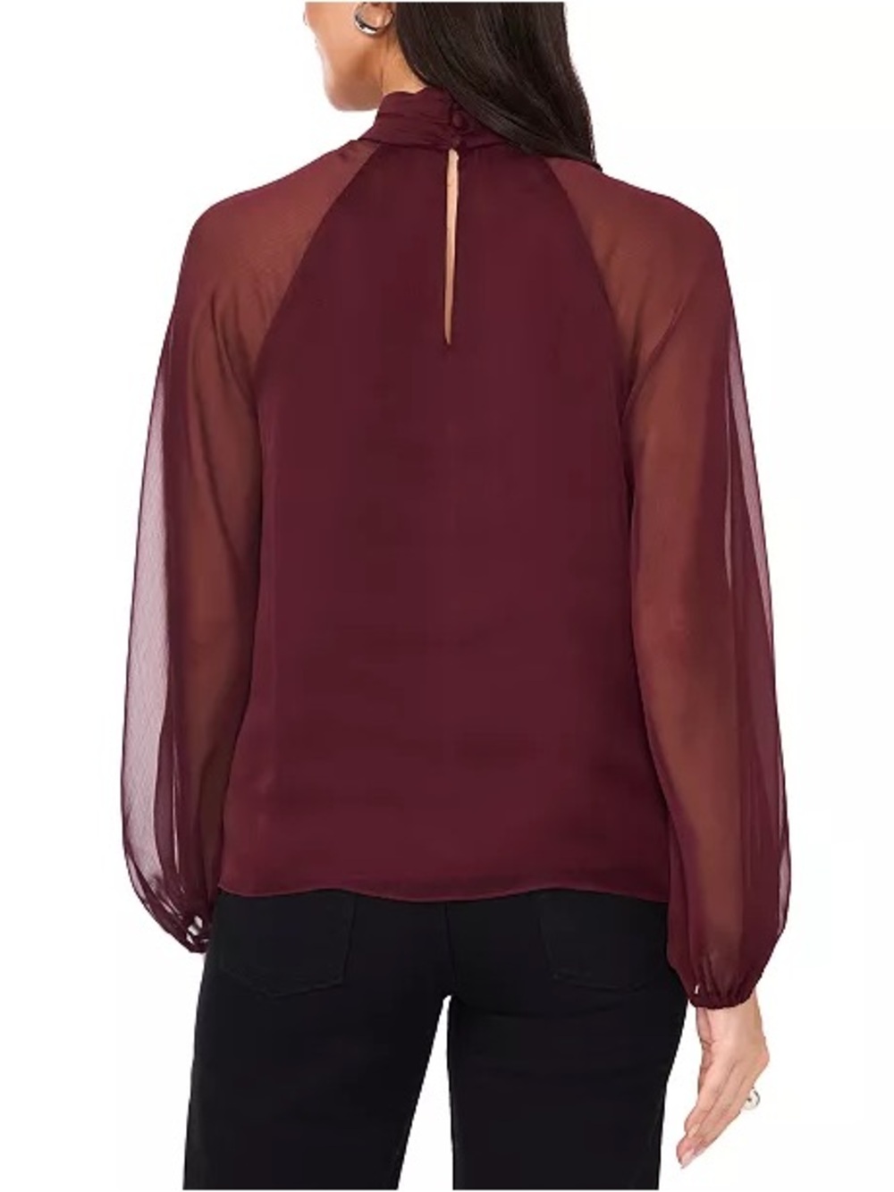 1.State Women's Mock Neck Raglan Sheer Balloon Sleeve Blouse, Small, NWT - Picture 2 of 13